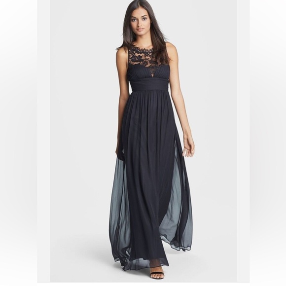 Aidan Mattox Dresses & Skirts - Aidan Mattox illusion Neckline sleeveless fit and flare long gown